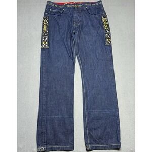 Crown Holder Jeans Mens 38x34 Studded Embroidered Designer Denim Button Fly Y2K